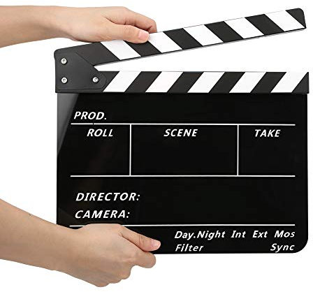 Clap de Cinéma Acrylique 30x25cm,Accessoire de Photographie de Film et de Télévision avec Aimants,pour Souvenirs de Films,Jeux de Rôle,Montage,Production Vidéo,Photographie d'appareil Photo