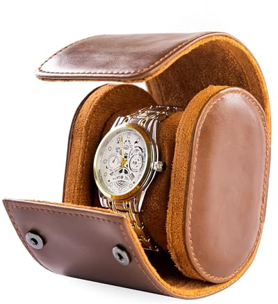 MR.OKAY Funda de viaje para reloj individual, funda de cuero clásica con excelente textura. Rollo de reloj portátil u organizador para almacenamiento y exhibición. El mejor regalo de viaje para