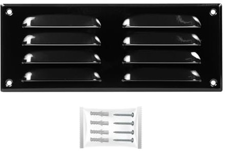 H&C VENT Black 260 x 105 mm Ventilation Grille │ Metal Vent Cover with Insect Protection │ Extractor Air Vents Covers for Inside Outside use │ Duct Pipe Grilles For External Internal Wall Door Window
