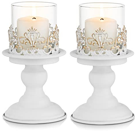 Sziqiqi Landhausstil Kerzenständer Kerzenhalter für Stumpenkerzen - Weiß Antik Metall Kerzenständer Kerzenleuchter Kerzen Ständer für Hochzeit Weihnachten Party Valentinstag Adventsgesteck Tischdeko