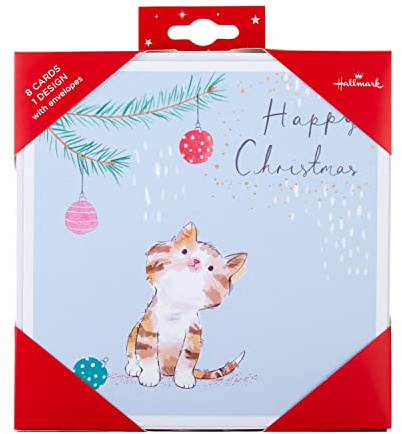 Hallmark 25572283 Lot de 8 cartes de Noël contemporaines avec motif chat mignon