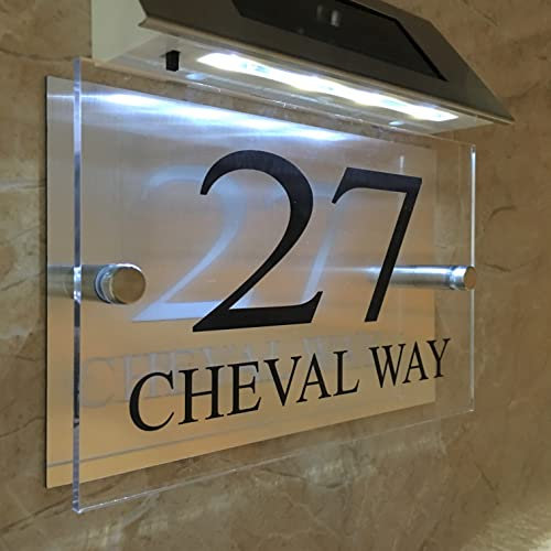 Elegant House Numbers Signs Plaques Door 1-9999 Solar Light Street Name LED Straight edge Crystal effect