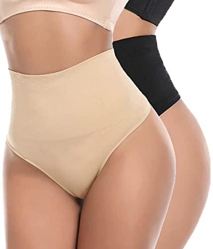 SOLO ACTFIT Femme String Gainant Culotte Gainante Taille Haute Gaine Amincissante Minceur Culotte Ventre Plat Tanga Sculptante Panty Thong (as4, Alpha, s, Regular, Regular, Noir+Beige)