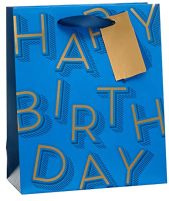 UK Greetings | Medium Gift Bag for Him/Friend | Party Bags for Presents | Birthdays/Weddings/Father's Day | Blue Design | 19 x 23 x 8.9 cm