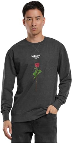 Mister Tee Herren Sweatshirt Lost Youth Rose Crewneck Charcoal M