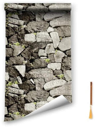 Oufdj-iPro Papier peint en pierre - 44.5x400CM Papier peint autocollant en vinyle - Brique rouge - Décoration murale imperméable - Rouleau de marque-pages en bois exquis