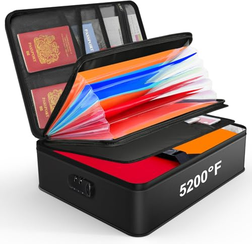 JUNDUN - Organizer per documenti con isolamento termico fino a circa 2870 °C, raccoglitore per documenti ignifugo con serratura, a 7 scomparti, valigetta portatile per documenti