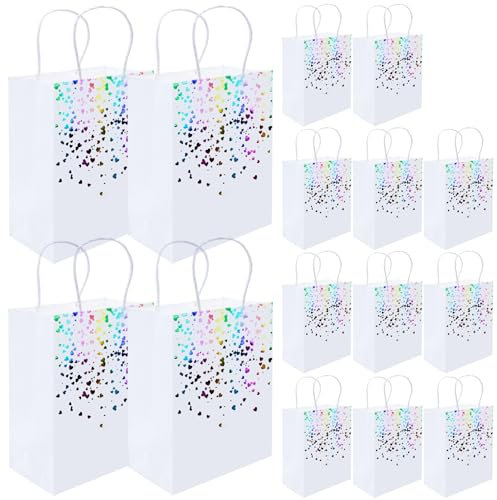 Cisolen 15 Stück Geschenktüten Kraftpapier Papiertüten Weiße mit Griff Kraft Tasche Geschenktaschen Geschenk Tüten für Geburtstag Hochzeit Party Weihnachten Hochzeitsfeiern (Bunt)