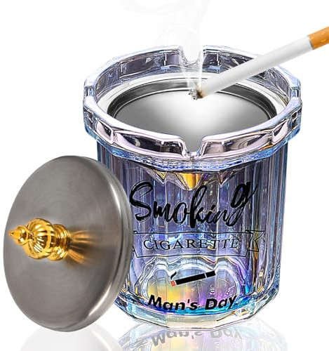 Aschenbecher mit Deckel - Aschenbecher für Draussen, Groß Aschenbecher Outdoor, Aschenbecher aus Glas,winddicht,Sturmaschenbecher als Dekoration für Zuhause und Büro- transparente Farben