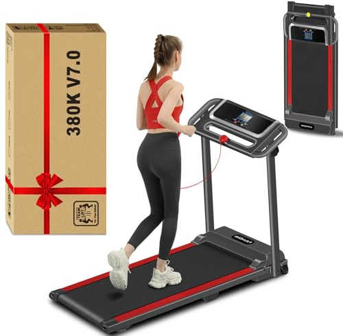 Tapis de course pliable, portable, pour la maison, petit tapis compact, 136 kg, 12 programmes prédéfinis, écran LED