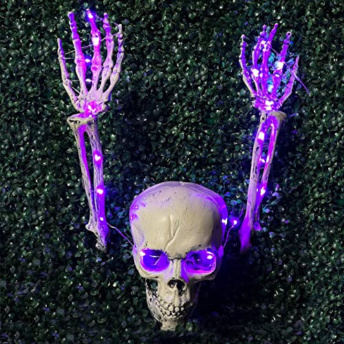 Esqueleto Halloween con Luz, Decoración Halloween para Interior Y Exterior, Halloween Decoracion Casa Decoración De Fiesta Jardín Puerta Esqueletos con Guirnalda Luces De Hadas Terror (Violeta-)