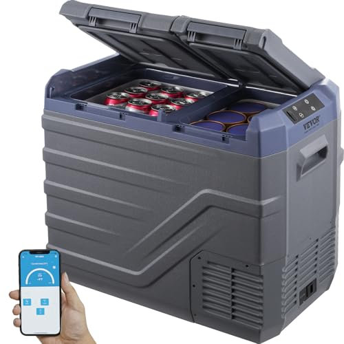 VEVOR Frigorifero per auto, congelatore portatile a doppia zona da 40 L, frigorifero per auto da 12 V, gamma regolabile da 15,6 ° C-20 °C, 12/24 V CC e 100-240 V AC compressore refrigeratore per