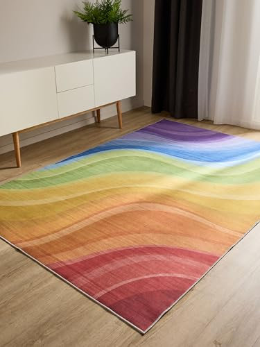 benuta Basic Waschbarer Teppich George - Multicolor/Lila 160x230 cm - Kunstfaser - Rechteckig & im Style: Abstrakt - Pflegeleicht für Wohnzimmer Schlafzimmer