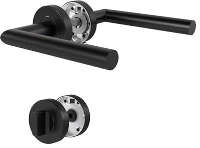 DIYGEEK Maniglie Porte Interne, Serratura per Bagno, Maniglia Porta Interna Nera, Ferramenta per Porte di Bagno/WC, Nera Verniciatura a Polvere