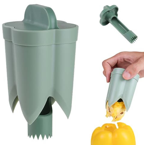 2 in 1 Pepper Seed Corer Remover, Fruit Pepper Corer, Bell Peppers Corers, Quick Cut, Fruit and Vegetable Seed Remover, Kitchen Vegetable, Zucchini Tomato (Green 1PCS)