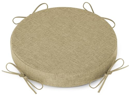 AddGrace Cuscini rotondi per sgabello da bar con lacci, set di 1, cuscini per seduta antiscivolo 31x31 cm, cuscini lavabili per sedia con copertura rimovibile lavabile, Beige