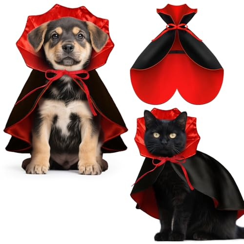 HSSPYY Mantello per cani, costumi di Halloween per cani di taglia grande, media e piccola, costume da vampiro per cuccioli, mantello per gatti, feste cosplay, rosso e nero