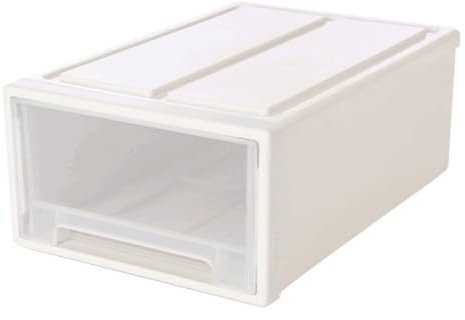 EXAOMBLE Scatola Trasparente per Scarpe in Plastica Bianca 31x22x12 Cm, Organizer Compatto Cassetto Impilabile per Conservazione Domestica e Abbigliamento