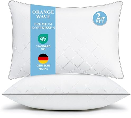 Orange Wave Almohadas 40x80 cm Pack de 2 – Microfibra hipoalergénica, Suaves y Transpirables, certificadas Oeko-Tex, Ideales para Dormir cómodamente
