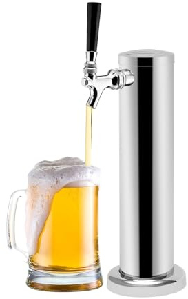 Colonne à Bière Inox Simple, Tireuse Single Tap pour Fût, Distributeur de Boisson Professionnel, Matériel de Bar, Finition Polie Chromée,Installation Facile, Pour Maison Bar Restaurant, Hauteur 32cm