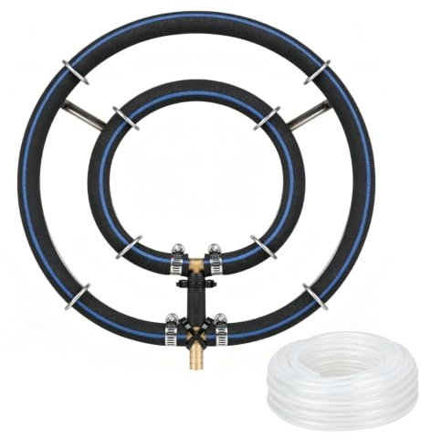 Anneau aérateur de bassin pour bassin koï, aérateur solaire et brosses de lait, répartiteur d'air de bassin, anneau de ventilation Ø 25 cm, anneaux 2 en 1 avec tuyau φ9 mm 5 m pour grands bassins