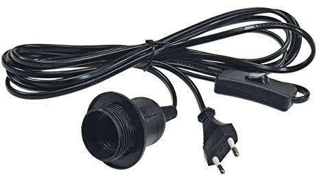 ChiliTec E27 Lampenfassung 3,4m Kabel mit Schalter Schnurschalter Lampenaufhängung Montagering für Steh- & Hängeleuchten Lampenschirm Papier Leuchten Stern Lampen Schwarz