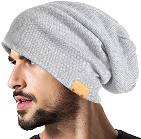 VECRY Men Oversized Slouch Beanie Large Skullcap Knit Hat (Pale)