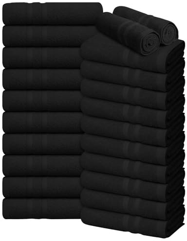 Oakias Salon-Handtücher, 100 % Baumwolle, 24 Stück, schwarz, 40,6 x 68,6 cm (nicht bleichfest), ringgesponnene Baumwolle, sehr saugfähig, schnell trocknend, für Gesicht, Haare, Spa,