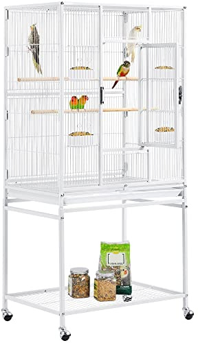 Yaheetech 54 Large Flight Bird Cage for Parrots Macaw Cockatiels Sun Parakeets Lovebird Green Cheek Conures African Grey Small Quaker Amazon Parrots with Rolling Stand, White