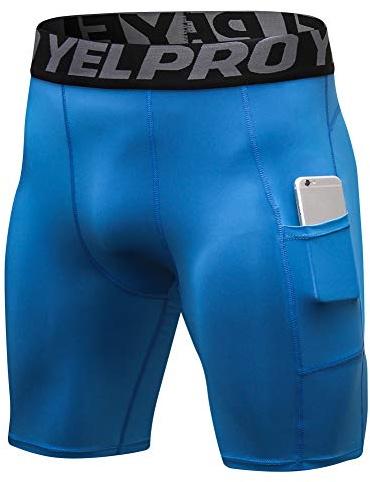 Yishengwan Mallas Cortas Hombre Secado Rápido con Bolsillo Pantalones Cortos de Compresión para Correr Gimnasio Fitness Gym Azul XL