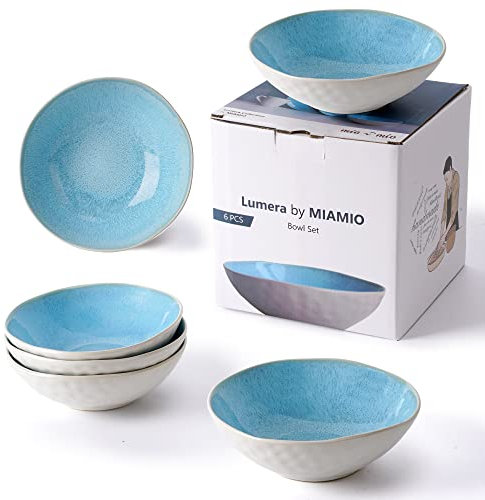 MIAMIO – 6 x 700 ml Schüsseln/Bowl aus Steingut Keramik Geschirr Set Handmade - Lumera Kollektion (Blau)