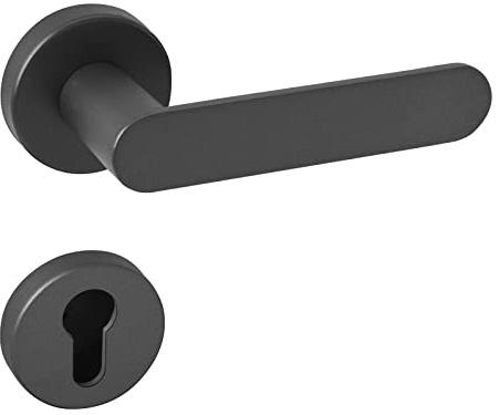 SOTECH Juego de manillas SAM antracita para puertas Pomo de la habitación Juego de roseta PZ - cilindro de perfil Manilla de aluminio Juego de manillas de diseño con tornillos