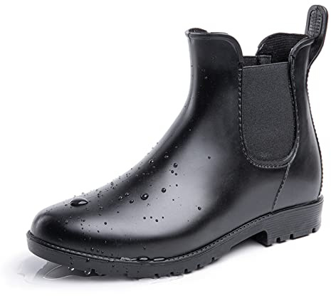 Stivali Pioggia Donna Stivaletti Pioggia Gomma Rain Boots Chelsea Ankle Boots Wellies Stivaletti Impermeabili Scarpe da Pioggia Nero Taglia EU 38