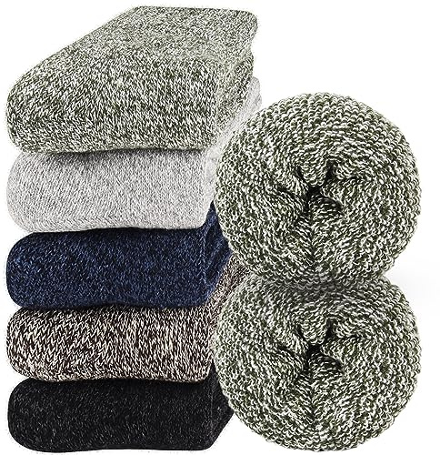 Jeasona 5 Pairs Thermal Socks for Men 9-11 Multipack Warm Wool Winter Thick Socks for Boots