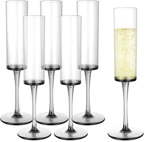 YAYODS 6PCS Unbreakable Champagne Flutes, 165ML/5.8oz Clear Champagne Glasses, Reusable Plastic Wine Flutes for Picnics, Camping, BBQ, Party, Wedding