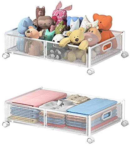 Uyokcnie Under Bed Storage Containers, Under Bed Shoe Storage With Wheels, Foldable Bedroom Storage Organization with Handles, Under Bed Storage Bins Drawer For Clothes, Blankets And Shoes, Bedding