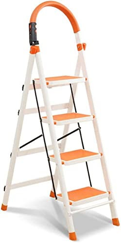 Tritthocker Trittleiterhocker Vierstufige einseitige Leiter, rutschfeste Trittleitern KüchenbankHotel/Bekleidungsgeschäft/Supermarkt Trittleitern, Orange 48 * 73 * 141 cm Klappleiterhocker