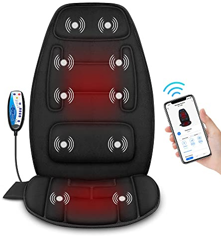 Snailax Vibration Back Massager with Heat, APP Control, Massage Seat Cushion with Extra Memory Foam Support Pad in Neck and Lumbar, 10 Vibration Massage Motors, 2 Heat Levels, Gifts