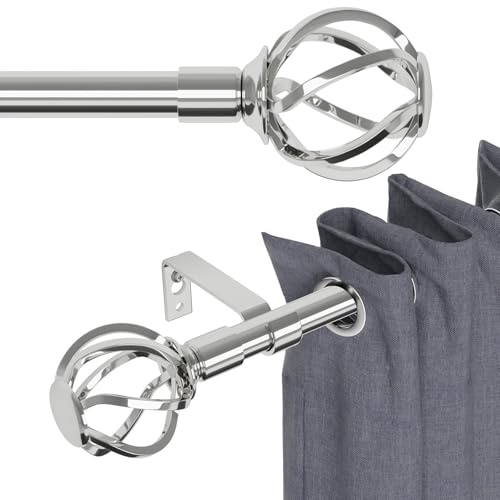 Bastone per tende argento per finestre da 66 a 120 con terminali a gabbia, asta per tende resistente con giunzione regolabile, aste decorative per tende per patio esterno, porta scorrevole in vetro