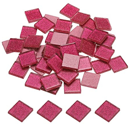 sourcing map Mosaïque Carrelage Tuile Tesselle, Verre Éclat Cristal Vrac Carré Paillettes Carreaux 2 x 2cm pour Maison Décoration, Pack de 50(200g, Prune Rouge)