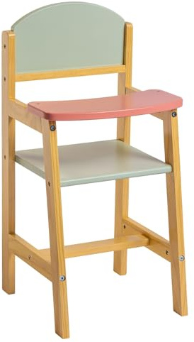 JC Toys- Trona de Madera, para muñecas de hasta 45 cm, Ideal para Jugar y divertirse, Bandeja integrada, diseño Multicolor, Colores Pastel, +3 años