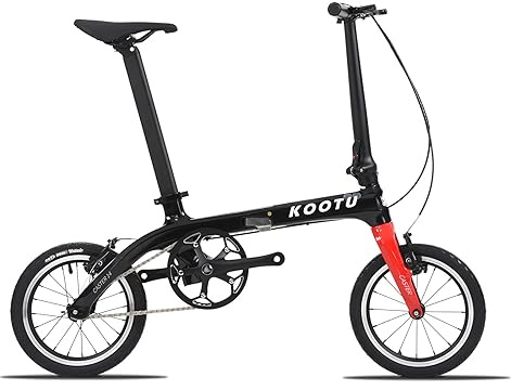 KOOTU Carbon Fiber Folding Bicycle 14-inch Wheel Student Bike One-Touch Folding Bike 6.7 Kg Mini Single-Speed Bike with Bell