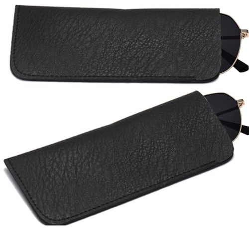 WKRTDY Étui souple pour lunettes en cuir PU, 2 pcs sac pour lunettes de lecture, Petite pochette en cuir portable avec glissement doux pour ranger vos lunettes, Convient aux femmes, hommes et enfants