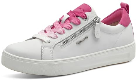 Tamaris Comfort Damen Sneaker flach mit Reißverschluss Freizeit, Weiß (White/Fuxia), 41 EU