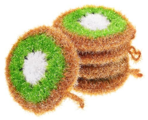 CIYODO Lot De 5 Éponges à Vaisselle Kiwi en Acrylique, Essuie-Vaisselle Absorbants, Récurage, Essentiels Cuisine pour Usage Domestique