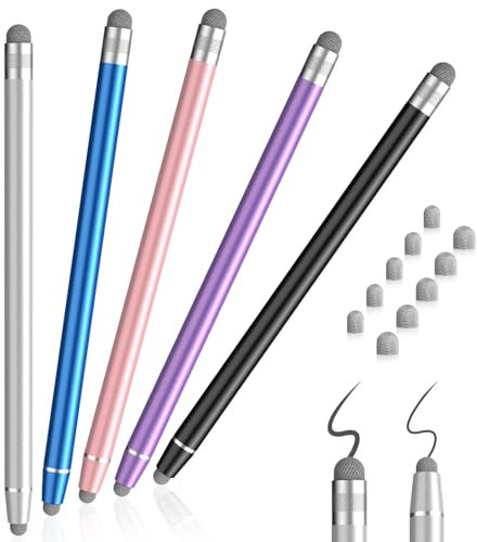 Tablet Stift für alle Tablets, 5pack Touchscreen Stift 2-IN-1 Tablet Stift mit 6mm/4.5mm Faser Spitzen,Hohe Präzision/Empfindlichkeit, kompatibel mit alle Smartphones, Smartwatches