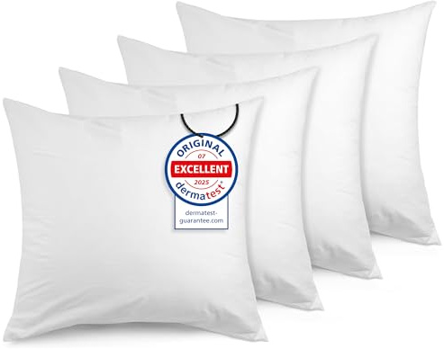 ATsense 4er Set Kissenbezug 40x40 cm - 100% Baumwolle, Weiß Kopfkissenbezug Weich und Hypoallergen, ÖkoTex Zertifiziert, Kissenhülle mit Reißverschluss für Allergiker Geeignet