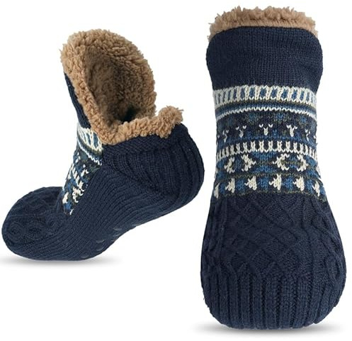 flintronic 1 pare Calcetines Antideslizantes Invierno para Hombre, Calcetines de Piso más Forro Polar Grueso para Mantener el calor, Calcetine Invierno Antideslizantes con Forro Polar, Azul real