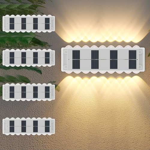YUNYODA 4Pack Solar Wall Lights Outdoor, Upgraded 18 LED Warm White Up and Down Solar Garden Wall Lights Outdoor Waterproof Fence Light for Garden Porch Patio Garage Fence Yard