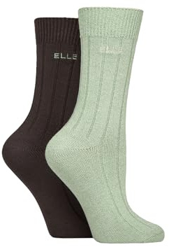 ELLE Women's Bamboo Boot Socks - Ribbed Plain Soft Breathable and Cooling, for Walking, Hiking and Outdoors Multipack of 2 Size 4-8 (UK, Numeric, 4, 8, Regular, Regular, Forager)